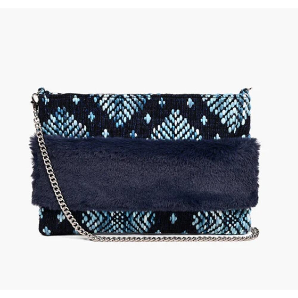 NWT America & Beyond Faux Fur Clutch Lake Effect Blue